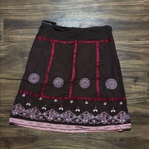 Persaman New York Brown A-Line Skirt with Pink Embroidery